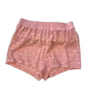 Girls lace beach swim cover up‎ shorts bottoms pink XL 14/16